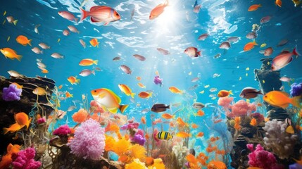 Vibrant Underwater World: Colorful Marine Life in Aquatic Habitat