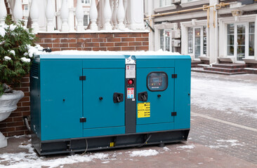 emergency generator for uninterruptible power supply, diesel plant in an iron case with an...