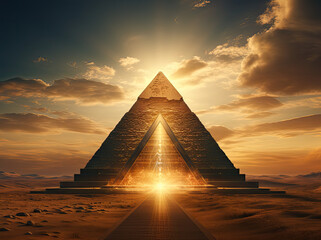 widok piramidy i energi blisko niej przy pięknych chmurach - obrazy, fototapety, plakaty