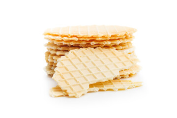 Round waffle biscuits isolated on white background.