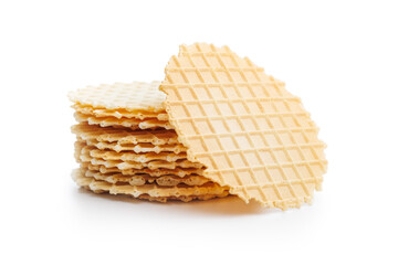 Round waffle biscuits isolated on white background.