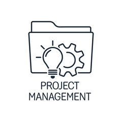 Creative project management. Vector linear illustration icon isolated on white background.
