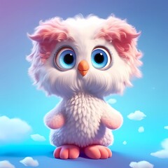 Obraz premium Adorable white owl puppy, 3D cartoon style.