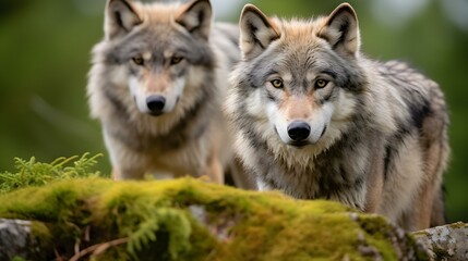 Fototapeta premium Wolf Pair surveying Territory at Dawn