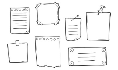 Doodle notepaper sketch icons in vector isolated on white background - obrazy, fototapety, plakaty