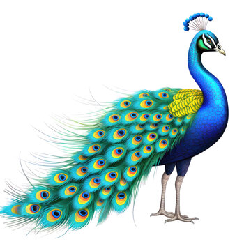Graceful peacock with a fluffy tail illustration isolated on a white background