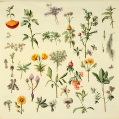 Medical medicinal herbs collection for treatment drawing illustration