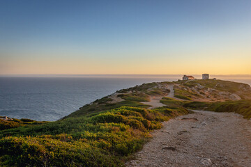 Cabo Espichel headland In Setubal District, Portugal, view with abandoned building - observation post