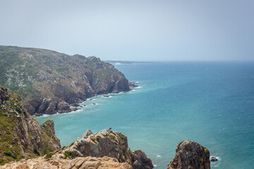 Aerial view from Cabo da Roca, westernmost point of the Sintra Mountain Range and continental Europe, Portugal
