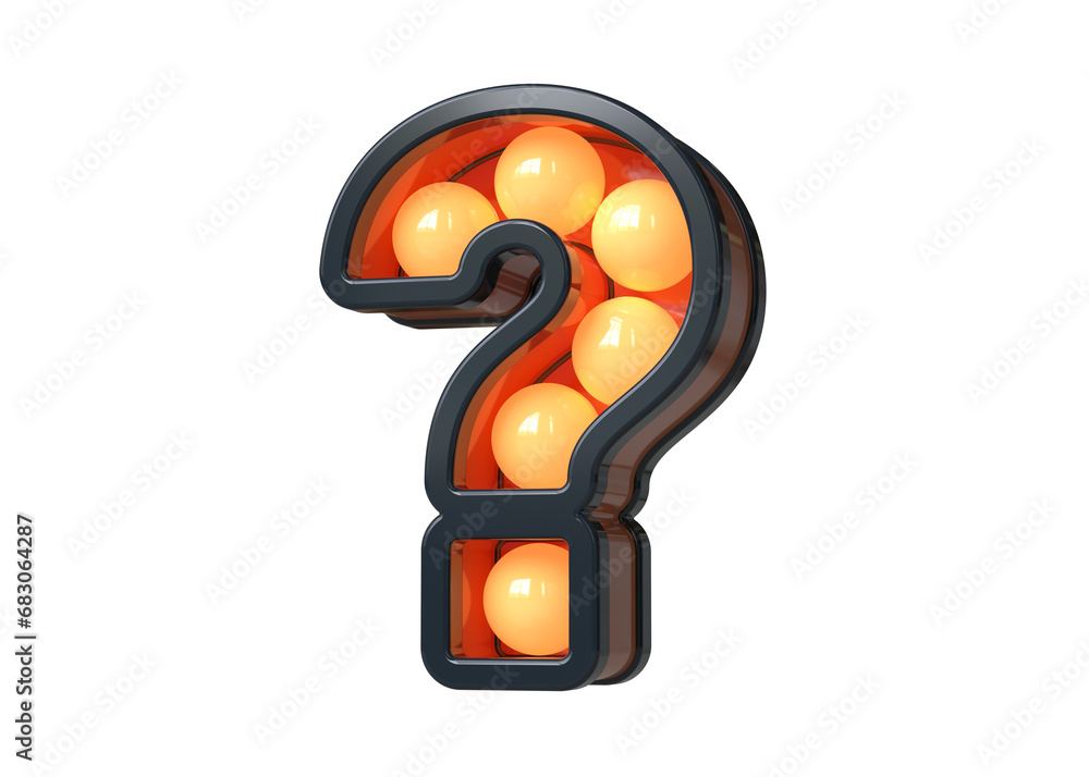 Poster light bulb sign in the shape of interrogation sign in blue and orange. high quality 3d rendering.