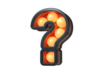 Light bulb sign in the shape of interrogation sign in blue and orange. High quality 3D rendering.