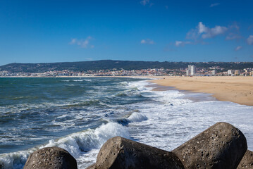Atlantic Ocean coast in Figueira da Foz city, Coimbra District of Portugal