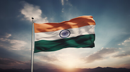 Flag of the Republic of India. Republic day. Background with blue sky. - obrazy, fototapety, plakaty