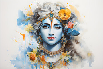 Pictures of the Indian god Krishna on a white background,