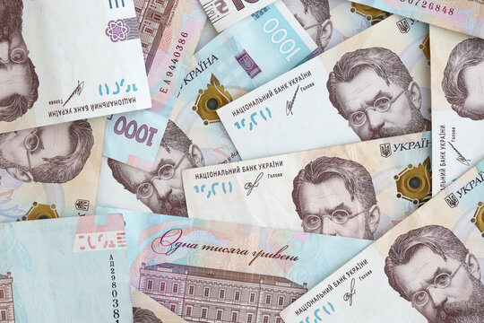 Ukrainian money, texture from Ukrainian banknotes in the denomination of one thousand hryvnias, the banknote depicts Vernadsky