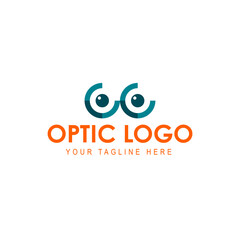 Glasses logo. Flat vector design. Optics logo blue and orange