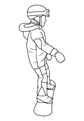 Outline silhouette of a snowboarder standing on a board