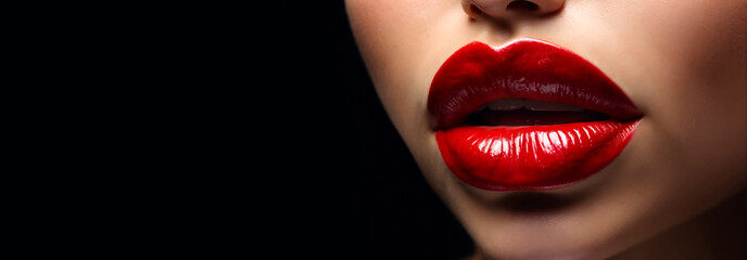 Fototapeta premium Beautiful woman's painted lips close-up