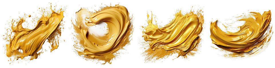 Golden brushstroke Hyperrealistic Highly Detailed Isolated On Transparent Background Png File