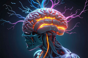 Elettricità nel Cervello: Svelando i Misteri della Sinapsi Neurale e la Connessione Elettrica che Illumina il Sentiero della Comprendere la Complessità della Mente Umana - obrazy, fototapety, plakaty