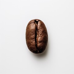 A close up of a coffee bean on a white surface. Generative AI.