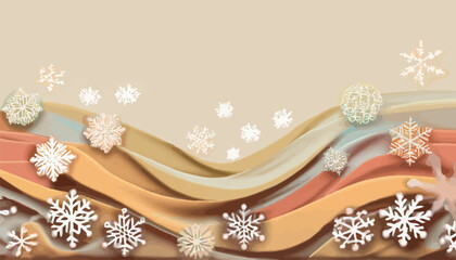 christmas background with snowflakes. Happy new year 2024 background. Merry christmas card decoration with skin tone beige pastel brown color gradient