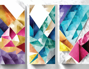 Colorful colourful vector modern banners with abstracts shapes geometric mosaic motif pattern hand painted watercolor