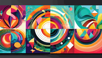 Colorful colourful vector modern banners with abstracts shapes geometric mosaic, graphics energy circular theme pattern