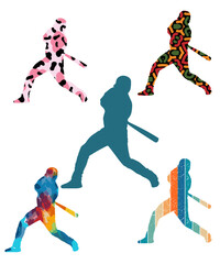Vector set of Baseball Players Silhouettes