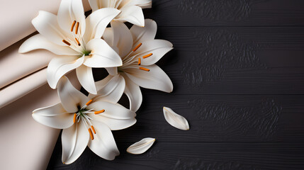 bouquet of white lilies on black