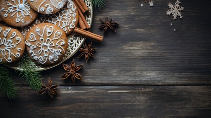 Christmas tableware and decorations on rustic wooden table