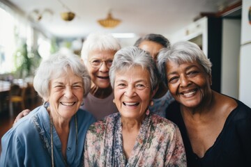 Portrait of a group of elderly seniors in nursing home - obrazy, fototapety, plakaty