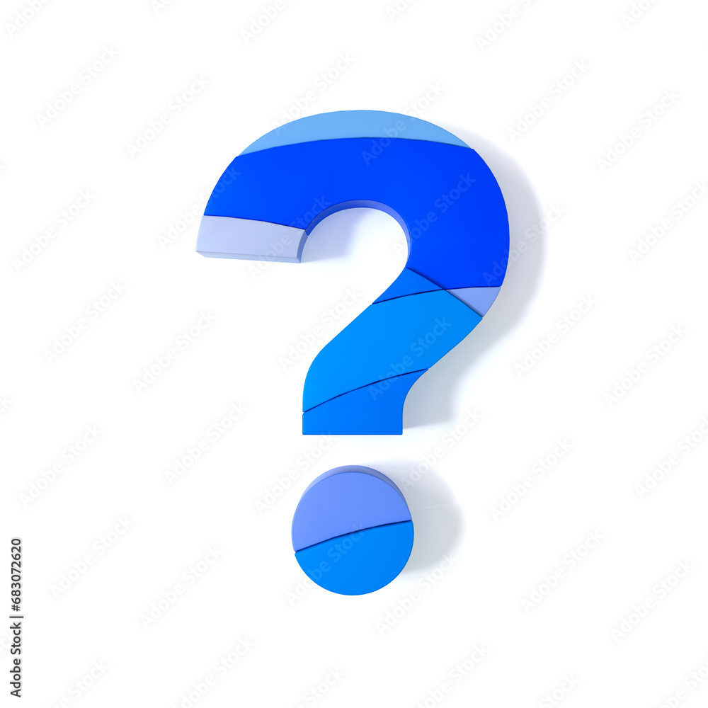 Poster multicolored extruded question mark symbol isolated on white background. 3d rendering