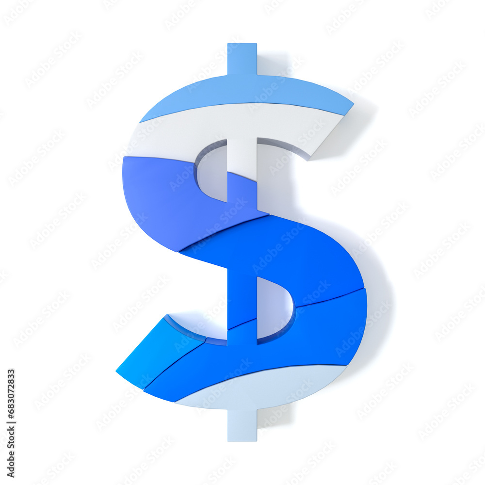 Poster multicolored extruded us dollar currency symbol isolated on white background. 3d rendering