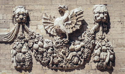 Carved details of baroque Hotel des Monnaies built in 1619 in Avignon city, France