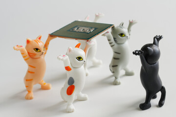 Funny toy kittens have raised a modern powerful computer processor. Assembling, overclocking and...