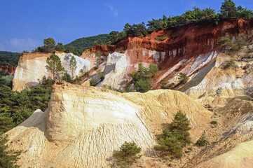 Aerial view on Ochre trail called Provencal Colorado in Rustrel town, Provence in France