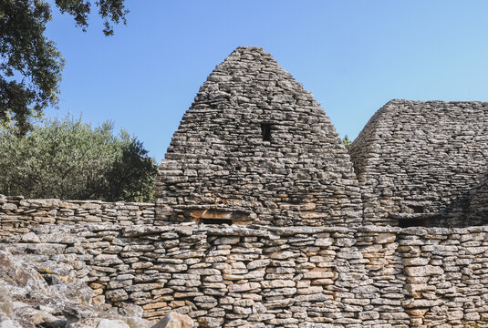 Dry stones hut in Village des Bories open air museum near Gordes village in Provence region of France