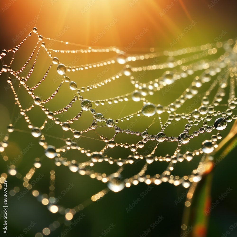 Poster a spider web with water droplets on it. generative ai.