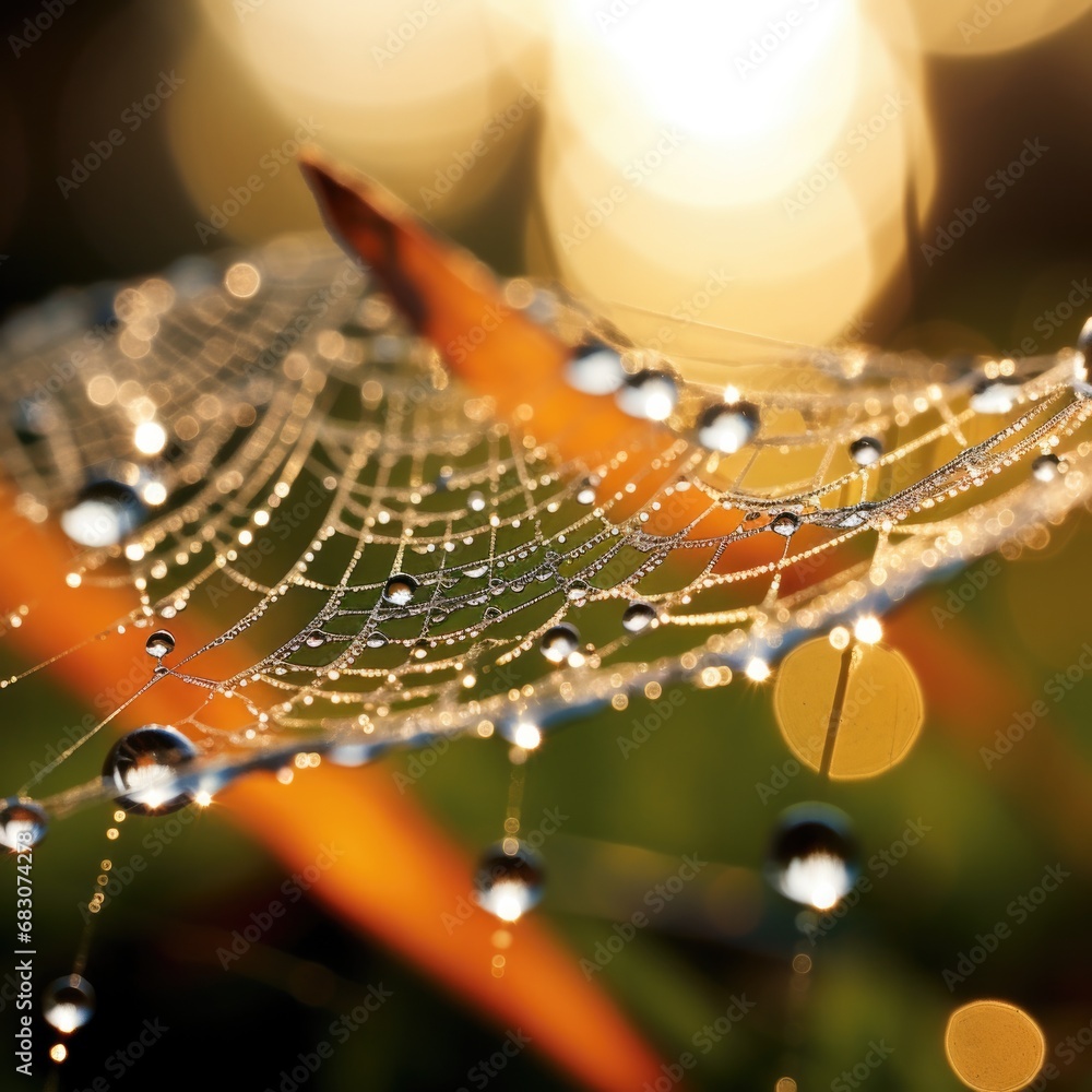 Poster a spider web with water droplets on it. generative ai.