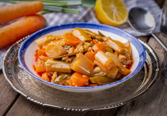 Turkish Food Leek with Olive Oil -Zeytinyagli Pirasa