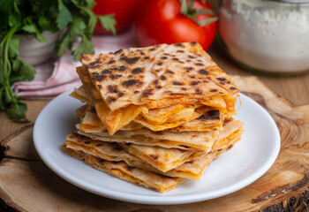 Traditional delicious Turkish food; Potato Pie (Turkish name; patatesli gozleme - gozleme)