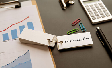 There is word card with the word Personalization. It is an abbreviation for Personalization as eye-catching image.