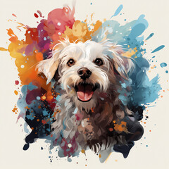 Happy Maltese excited with color paint splatter background Tshirt logo