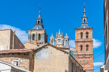 Fototapeta premium Street in Astorga, Spain, with the cathedral in the background