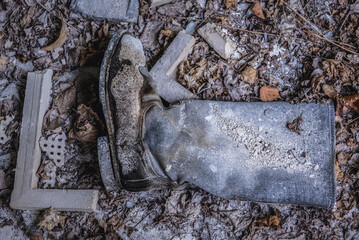 Old boot in abandoned military base Chernobyl-2 in Chernobyl Exclusion Zone