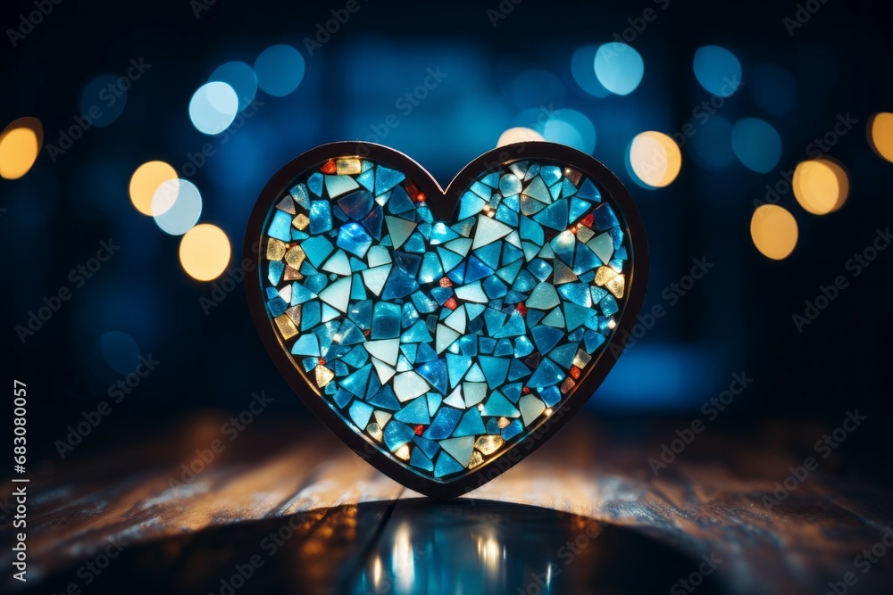Poster abstract heart with beautiful bokeh. background with selective focus and copy space