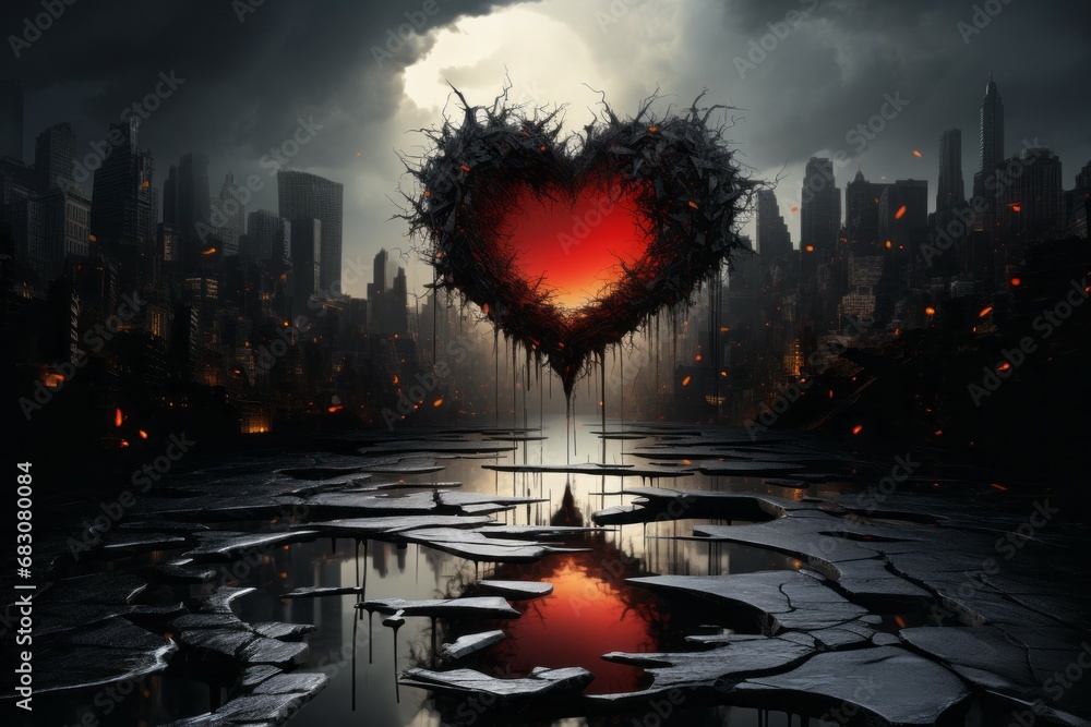 Poster black depression and broken heart concept. background with selective focus and copy space