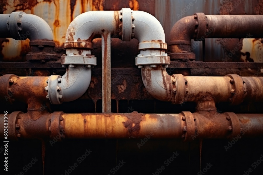 Poster old pipes requiring replacement. background with selective focus and copy space