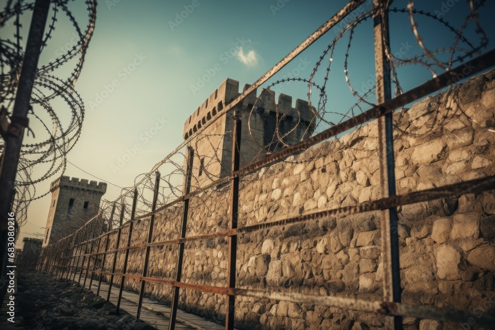 Poster old prison. background with selective focus and copy space